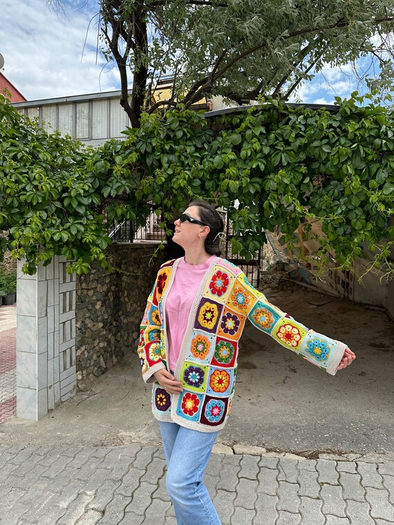 Patchwork Granny Square Crochet Cardigan: Handmad… - image 4