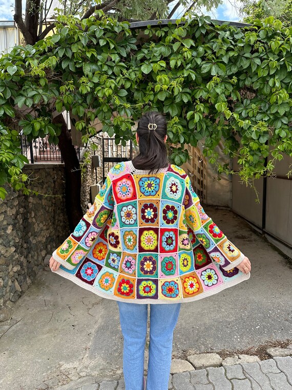 Patchwork Granny Square Crochet Cardigan: Handmad… - image 2