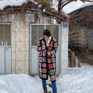 Granny Square Cardigan, Afghan Crochet Sweater, Crochet Coat, Bohemian Cardigan, Boho Style Cardigan, Afghan Coat Woman, Patchwork Cardigan image 3