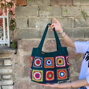 Crochet Bag, Granny Square Bag, Afghan Bag, Hobo Bag, Hippie Bag, Crochet Tote Bag, Retro Bag, Vintage Style, Crochet Purse, Gift for Her image 2