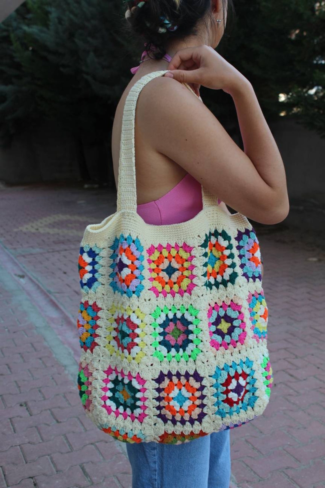 Granny Square Bag Crochet Tote Bag Beach Bag Crochet Bag Etsy