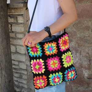 Crochet Bag, Granny Square Bag, Crochet Purse, Boho Bag, Crochet Tote Bag, Hippie Bag, Vintage Style, Granny Square Crochet Bag, Retro Bag