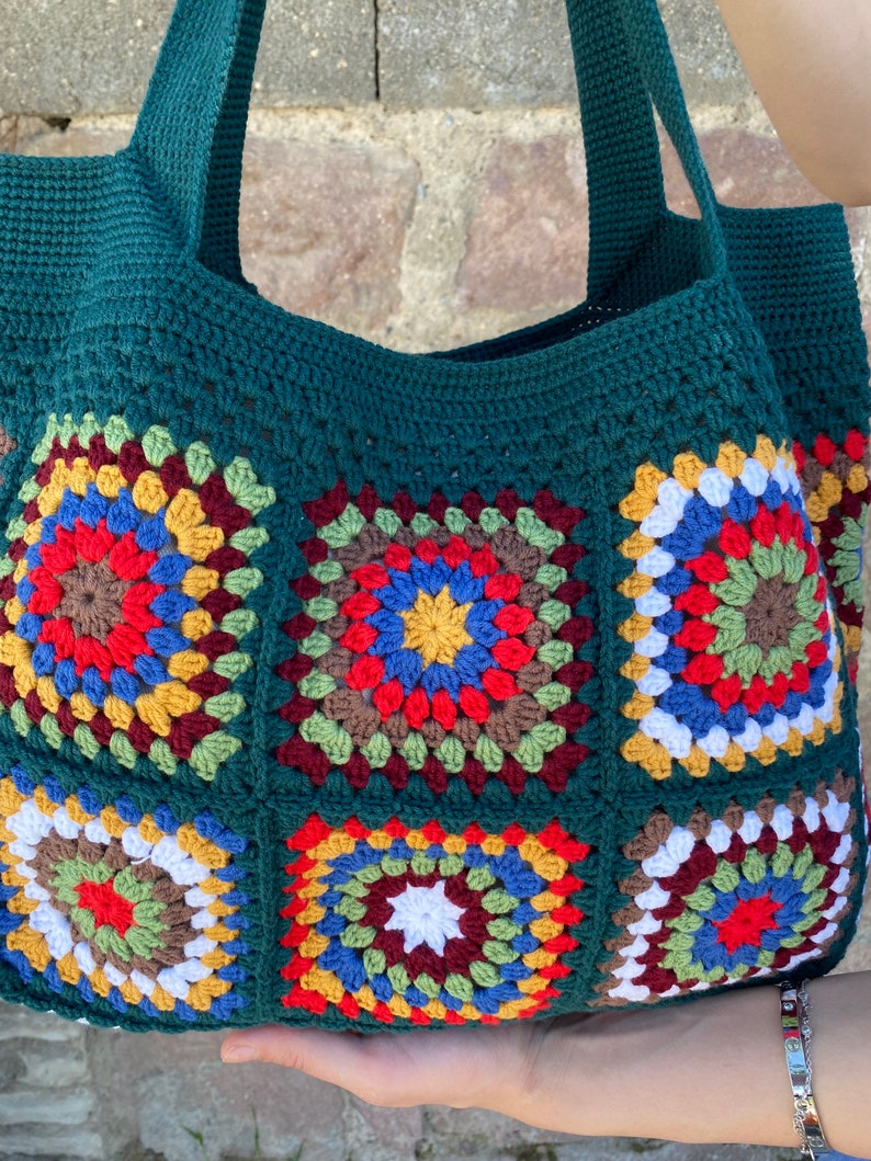 Crochet Bag, Granny Square Bag, Afghan Bag, Hobo Bag, Hippie Bag, Crochet Tote Bag, Retro Bag, Vintage Style, Crochet Purse, Gift for Her image 3