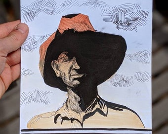 Original Ink and Marker Drawing Portrait "Dustbowl" by Mitchell Danford