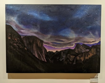 Yosemite Night View, Acrylic Landscape Painting on Stretched Canvas