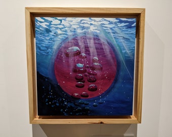 Ocean Depths, Acrylic Ocean Painting on Wood Panel, Floater Frame