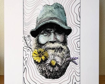 Fine Art Print Portrait Digital Colored Version of " Sketch of Beard Flowers"