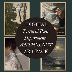 Peut inclure: Un pack d'art numérique comprenant quatre images avec des superpositions de texte poétique. Les images comprennent une scène de forêt, une main de femme tenant un voile en dentelle, un profil de femme et un paysage marin avec une lune.