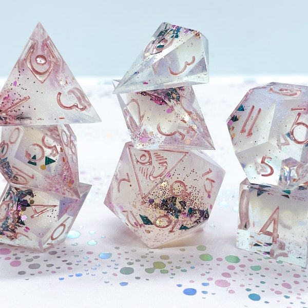 Fairy Fire - Handmade Dice Set D&D TTRPG Sharp Edge