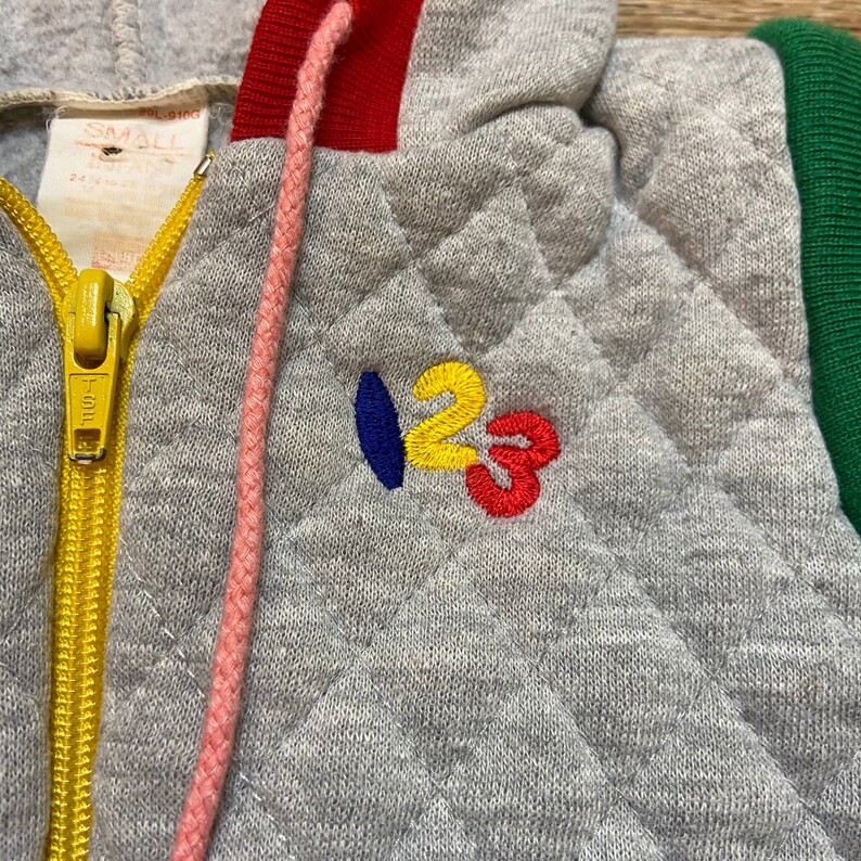 Vintage Colorblock Gray Quilted Fleece Hooded Full Zip Sweatshirt Boys S