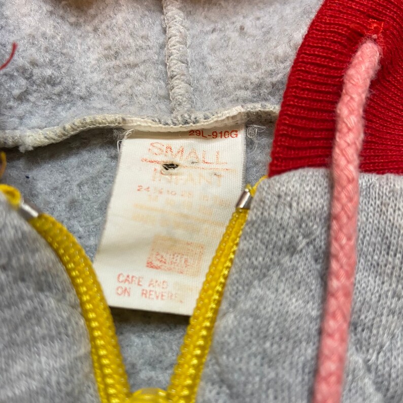 Vintage Colorblock Gray Quilted Fleece Hooded Full Zip Sweatshirt Boys S