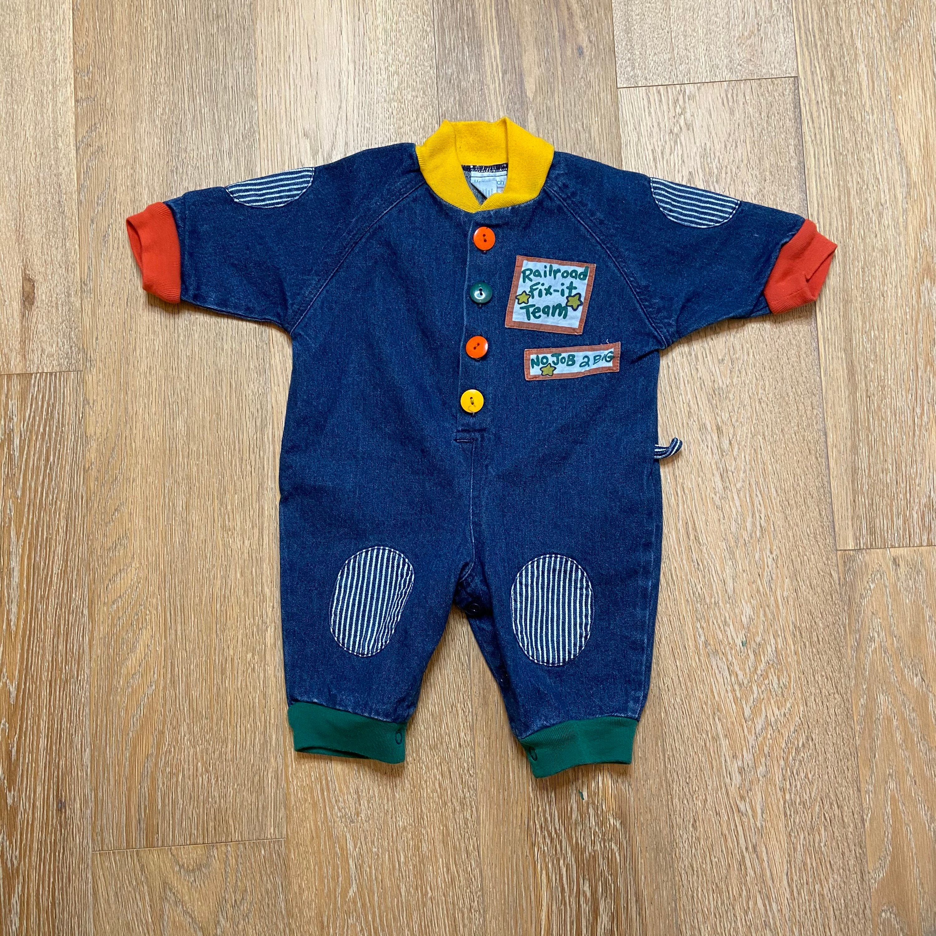 Vintage Hopscotch Railroad Denim Onesie Boys 69 months Etsy