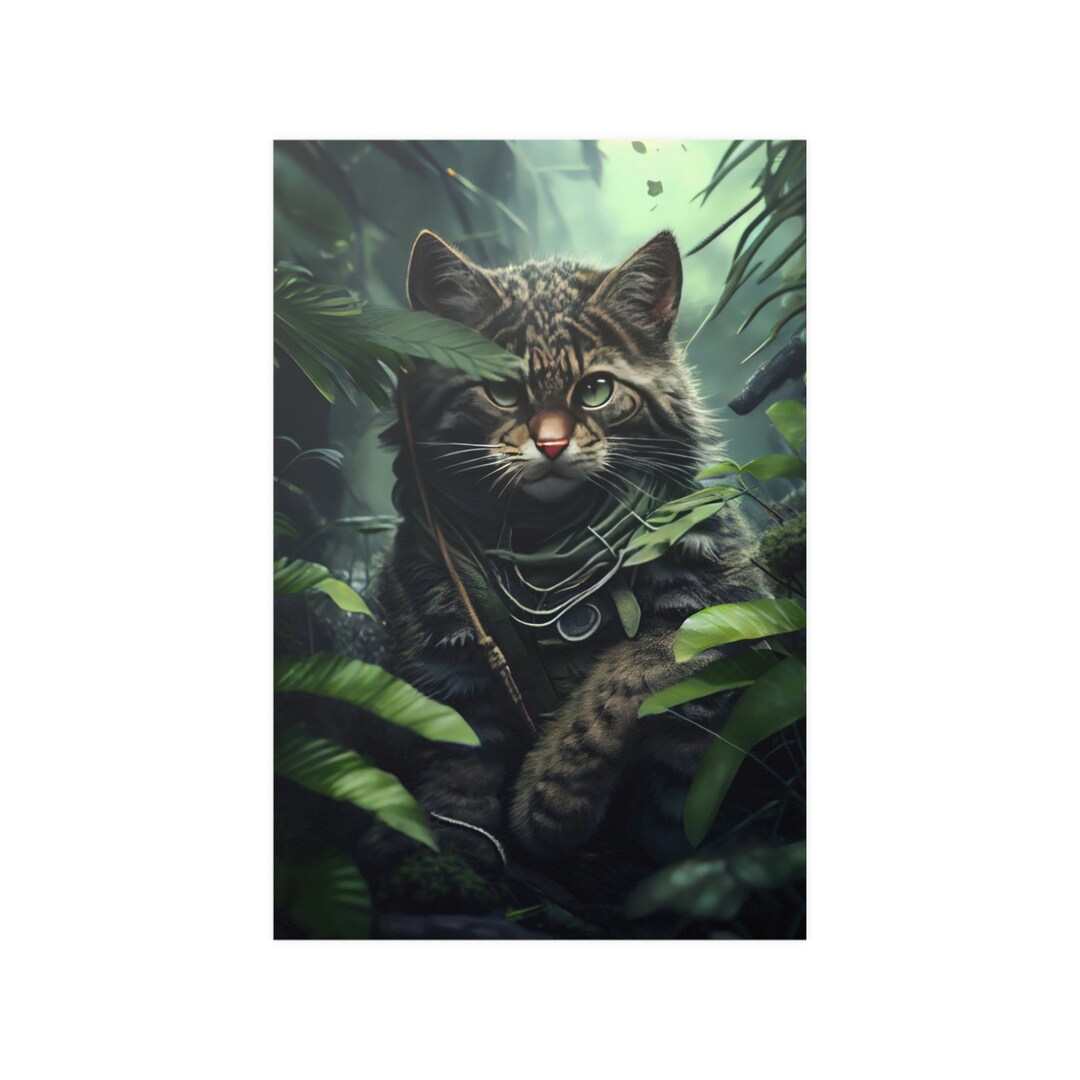 Roaring Adventure: Rambo Cat in Photorealistic Jungle Detail Poster Art ...