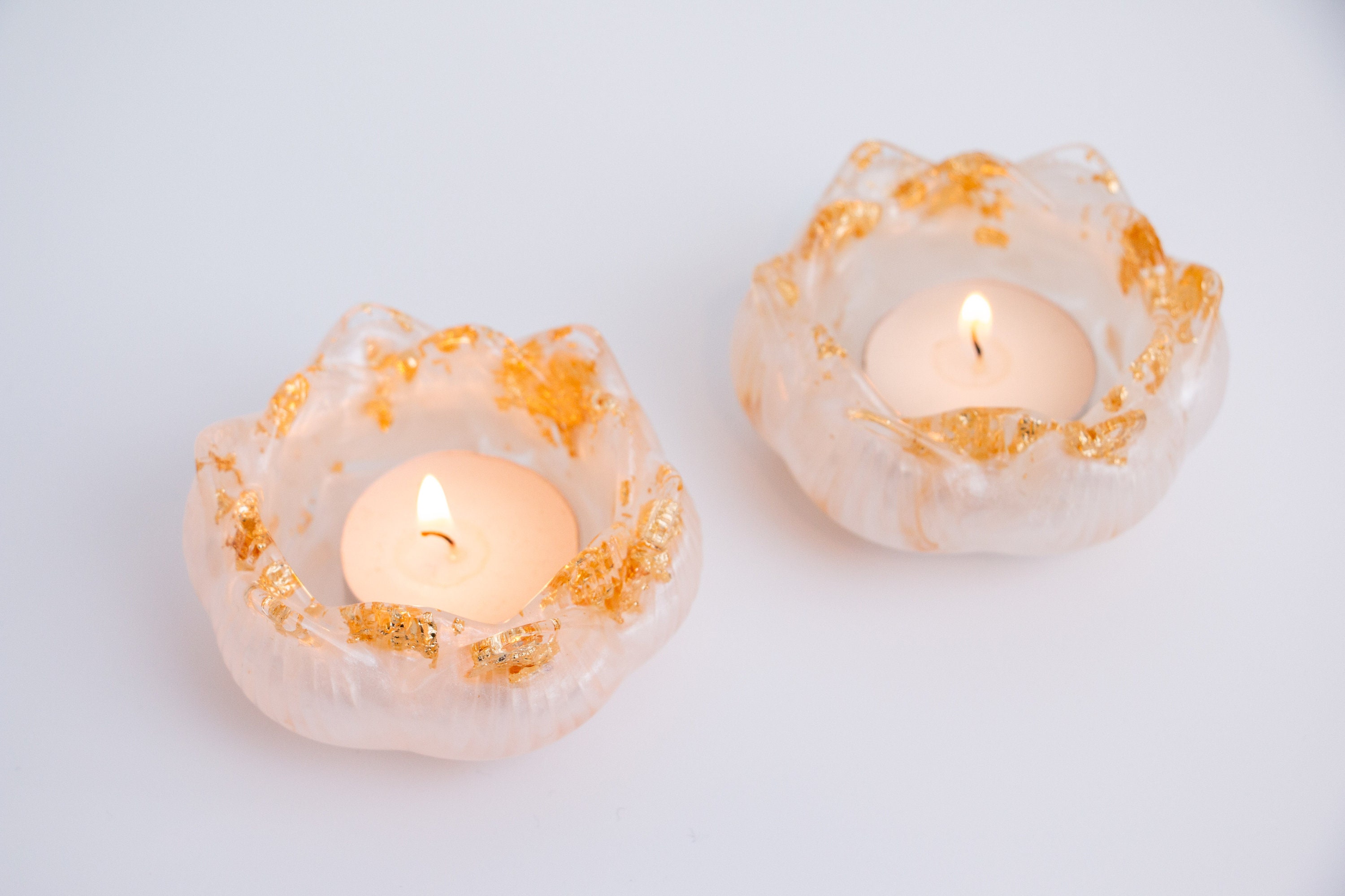 Resin Tealight Holder White and Gold Foil Tea Light Holders Etsy