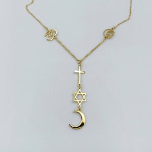 Collier chaîne pendentifs symboles religieux TOULON Doré
