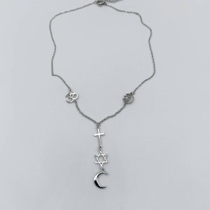 Collier chaîne pendentifs symboles religieux TOULON Argenté