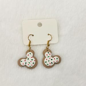 Mickey Sugar Cookie Dangle Earrings | Handmade Polymer Clay Christmas Mickey Gingerbread Earrings | Disney Inspired Earrings | Park Earrings