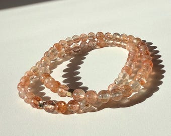 Sunstone Beaded Bracelet •  Sunstone Gemstone Stacking • Goddess Jewelry •  Leo Talisman