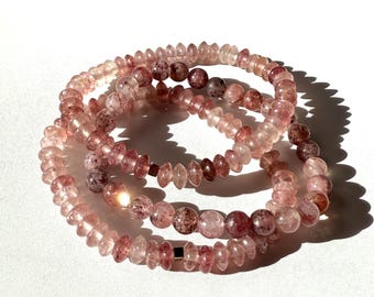 Venusian Strawberry Quartz Bracelet • Minimalist gemstone stacking Bracelet • Crystal Jewelry for her