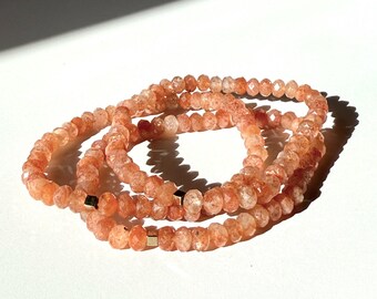 AAA Natural Sunstone Faceted Beaded Bracelet • Sunstone Gemstone • Leo Jewelry