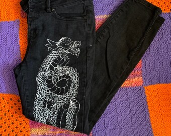 mens jeans with dragon design