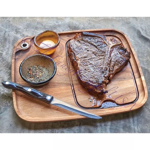 Personalized Wood Steak Plate - Great gift for Dad, housewarming, BBQ party, realtor client gifts, engagement, wedding or Corporate gifts.