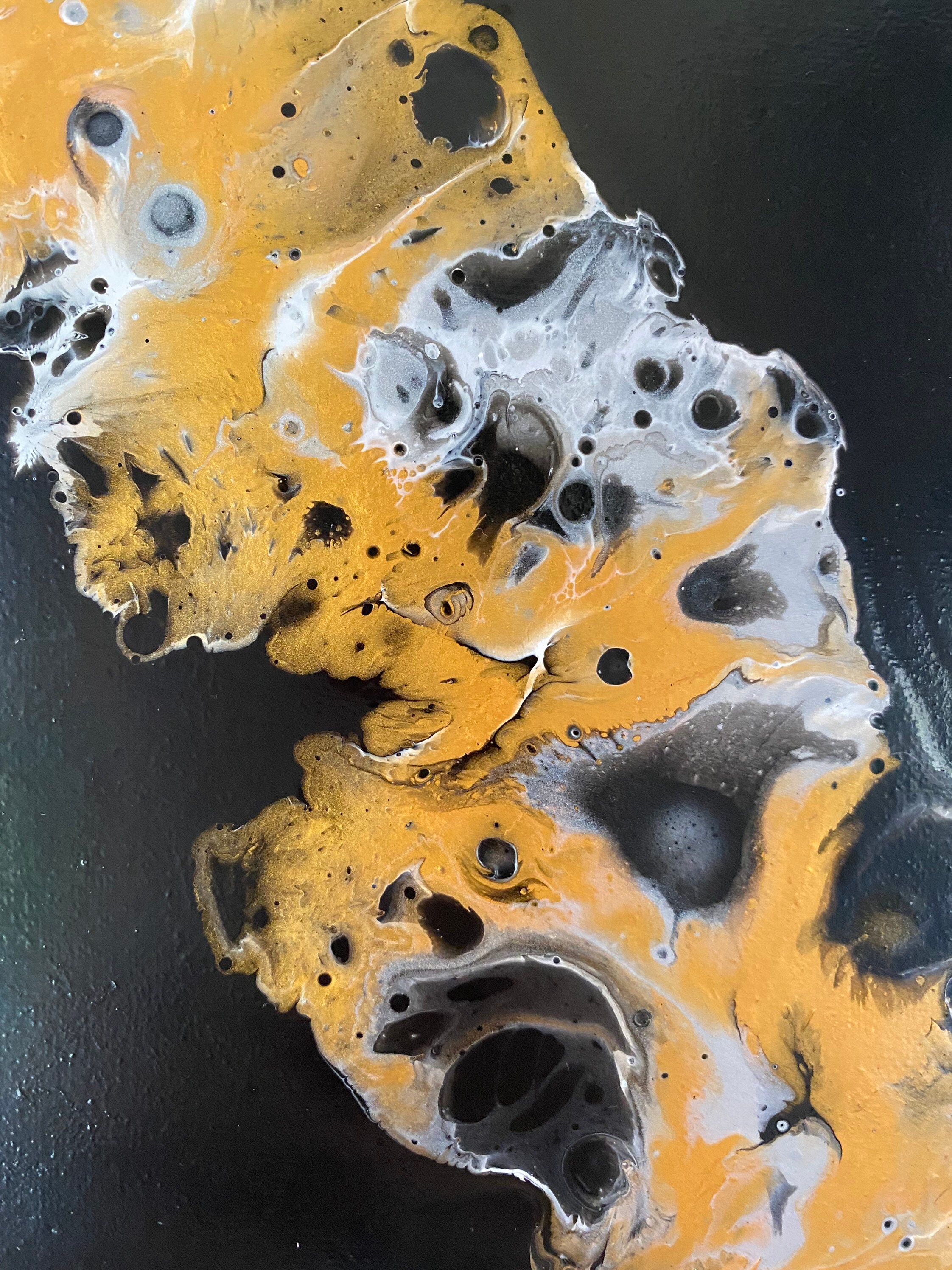 Black and Gold Abstract Acrylic Painting on Canvas Original A4 Wall Art