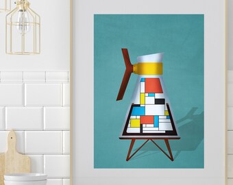 Coffee Pot Art Print - Kitchen Decor Minimalist Geometric Art Print,  Bauhaus Style Coffee Lover Gift