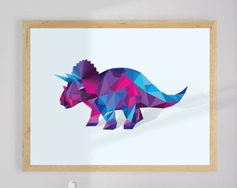 Triceratops Dinosaur Art Print, Kids Room Decor, Animal Wall Art Giclee Prints