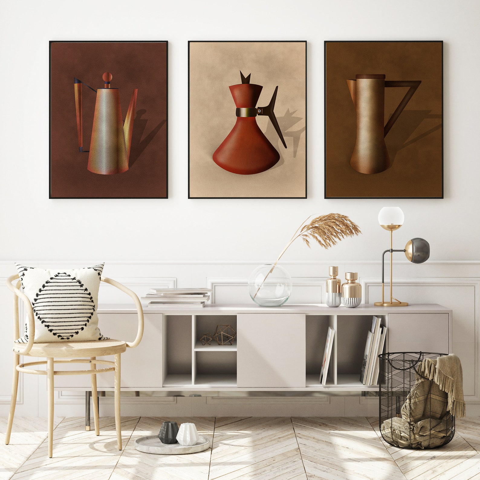 Mid Century Modern 3 Piece Coffee Bar Wall Art Set Coffee Etsy UK