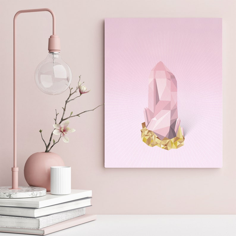 Rose Quartz Crystal Original Giclee Art Print Boho Wall Art Etsy