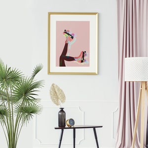 Pink and Brown Roller Skates Original Giclee Art Print, Roller Skating Wall Art, Home Decor Gifts for Her image 5