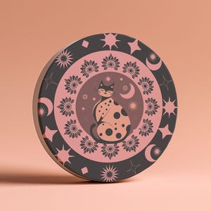 Mystical Cat Coaster, Celestial Moon Stars Design, Witchy Kitchen Decor, Gothic Bar Accessories, Cosmic Home Gifts, Cat Lover Gifts
