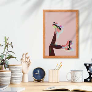 Pink and Brown Roller Skates Original Giclee Art Print, Roller Skating Wall Art, Home Decor Gifts for Her image 3