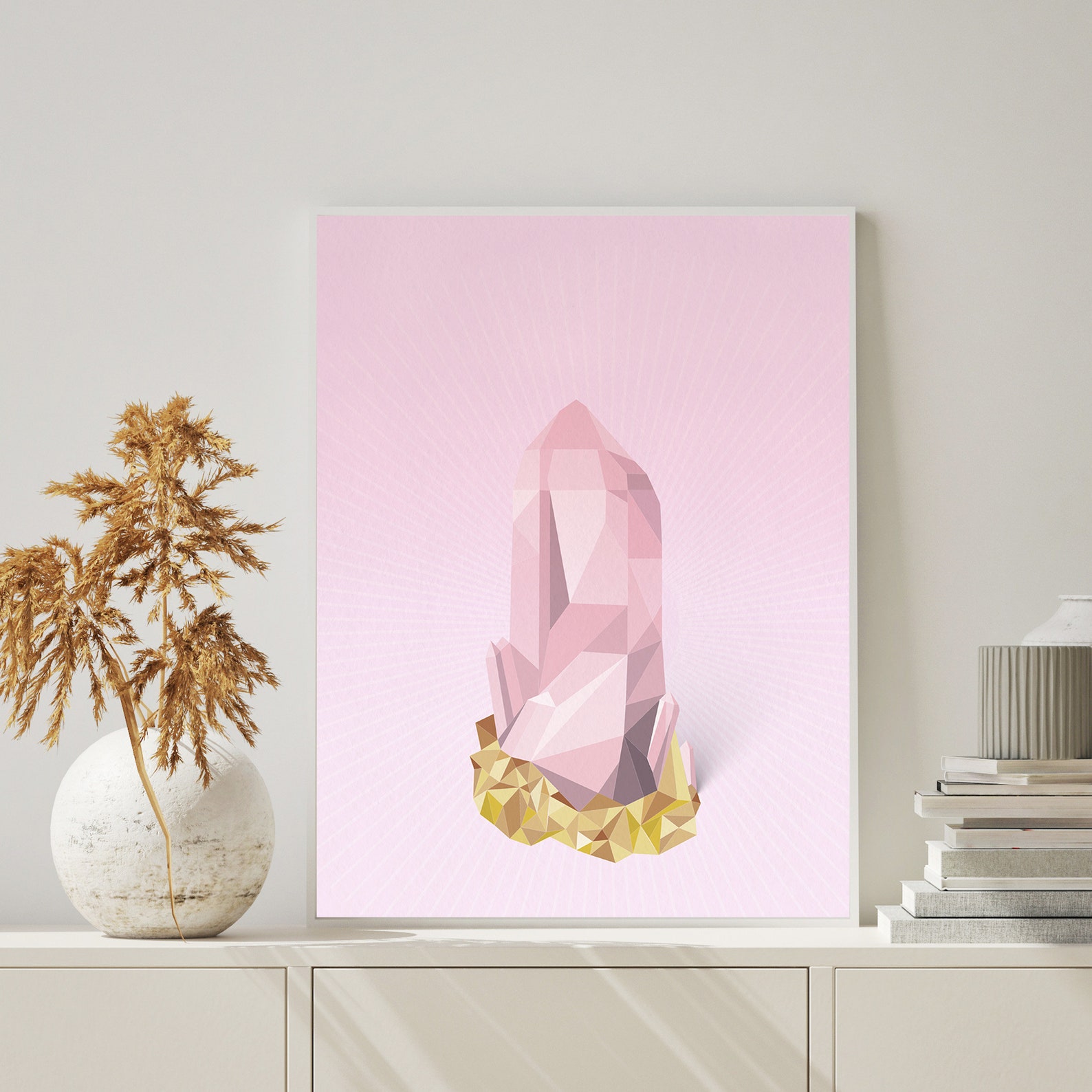 Rose Quartz Crystal Original Giclee Art Print Boho Wall Art Etsy