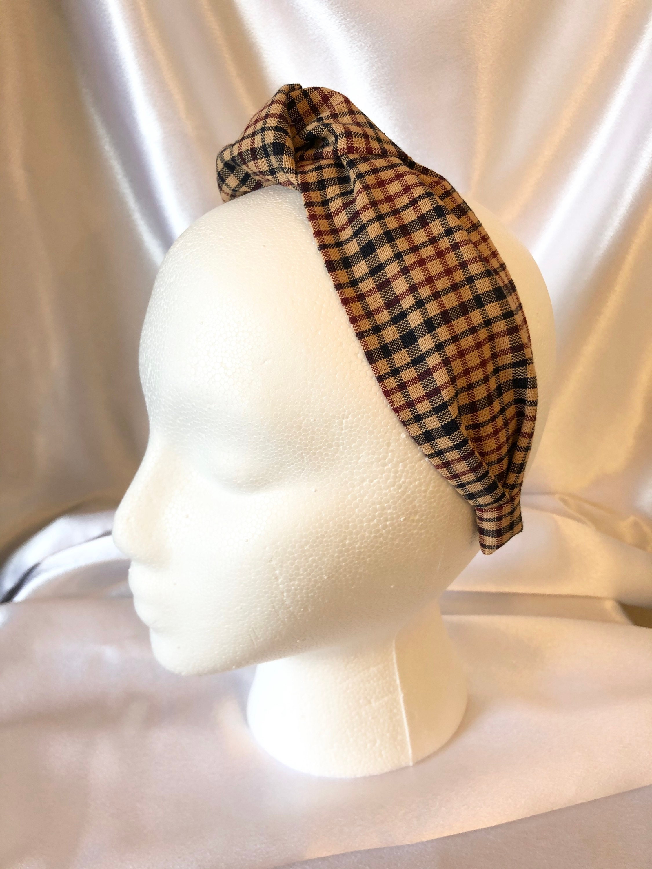 Plaid turban knot headband Womens brown plaid headband Etsy