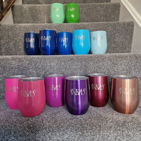 Wine cup shape tumbler, Stainless steel double walled egg drink, hot warm cold drinks, different colours with brand logo engraved.