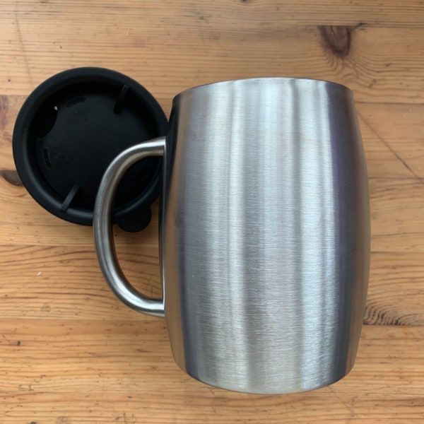 14oz double wall silver stainless steel coffee tumbler mug with lid and handle egg mug tea cup