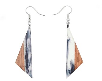 Resin wood triangle pendent earrings bohemian walnut statement earrings