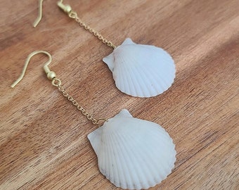 Clamshell Dangle Earrings | gold seashell dangles