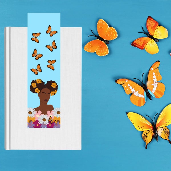 Butterfly and Buns Black Woman Bookmark, African American Bookmark, Black Woman Bookmark, Black Girls Read, Black Reader Gift, Reader Gift