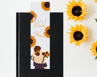 Sunflower Bookmark, Bohemian Bookmark, Illustrated Woman Bookmark, Illustrated Bookmark, Reader Gift, Book Accessories, Bookclub Gift