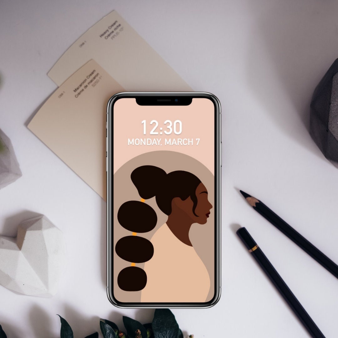 Feminine Black Girl Instant Download Phone Wallpaper Iphone Etsy