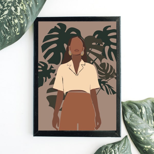 Plant Lover Abstract Art, 8x10 Abstract Art, Black Woman Art, Black Woman Wall Art, Illustrated Wall Art, Plant Art, Bohemian Home Decor