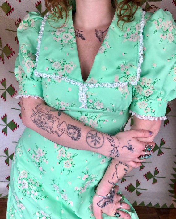 S/M 1970’s Puff Sleeve Prairie Style Maxi Dress