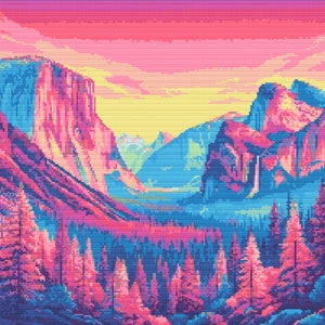Enchanted Yosemite - A Vibrant Cross-Stitch Odyssey