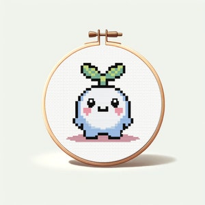 Monstrous Bloom - Beginner-Friendly Pixelated Monster with Plant Cross-Stitch Pattern (Digital Download)