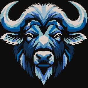 Big Blue Bison - Intermediate/Advanced Geometric Cross-Stitch Pattern
