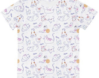 Katoenen grafisch T-shirt Playful Cats voor kinderen