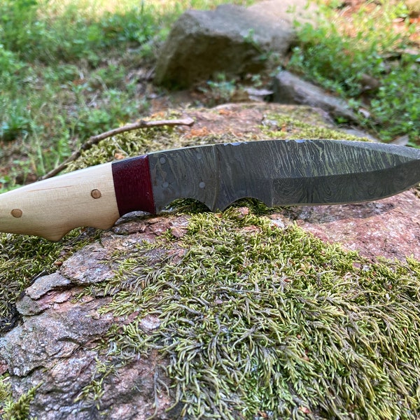 Damascus Drop-point Hunting Knife with Damascus Bolster